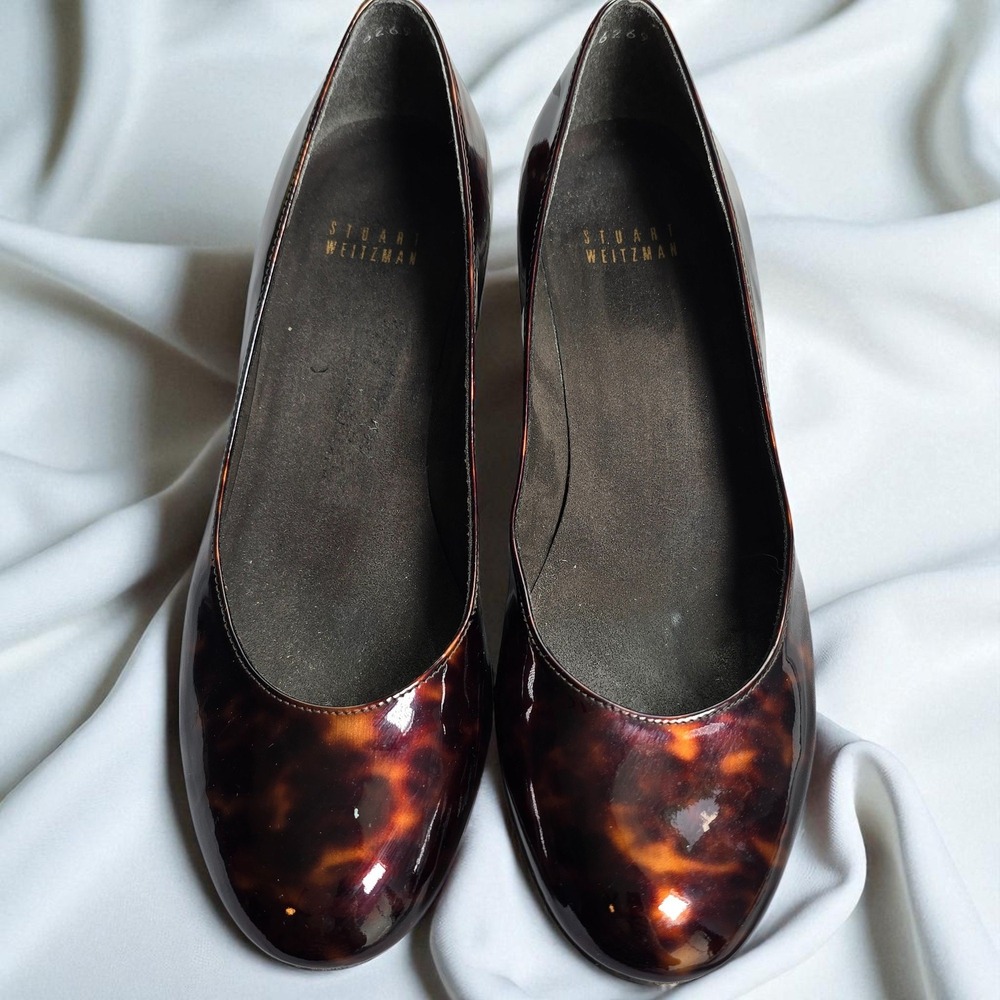 Stuart Weitzman Tortoiseshell Patent Wedge Pumps - Picture 2 of 12
